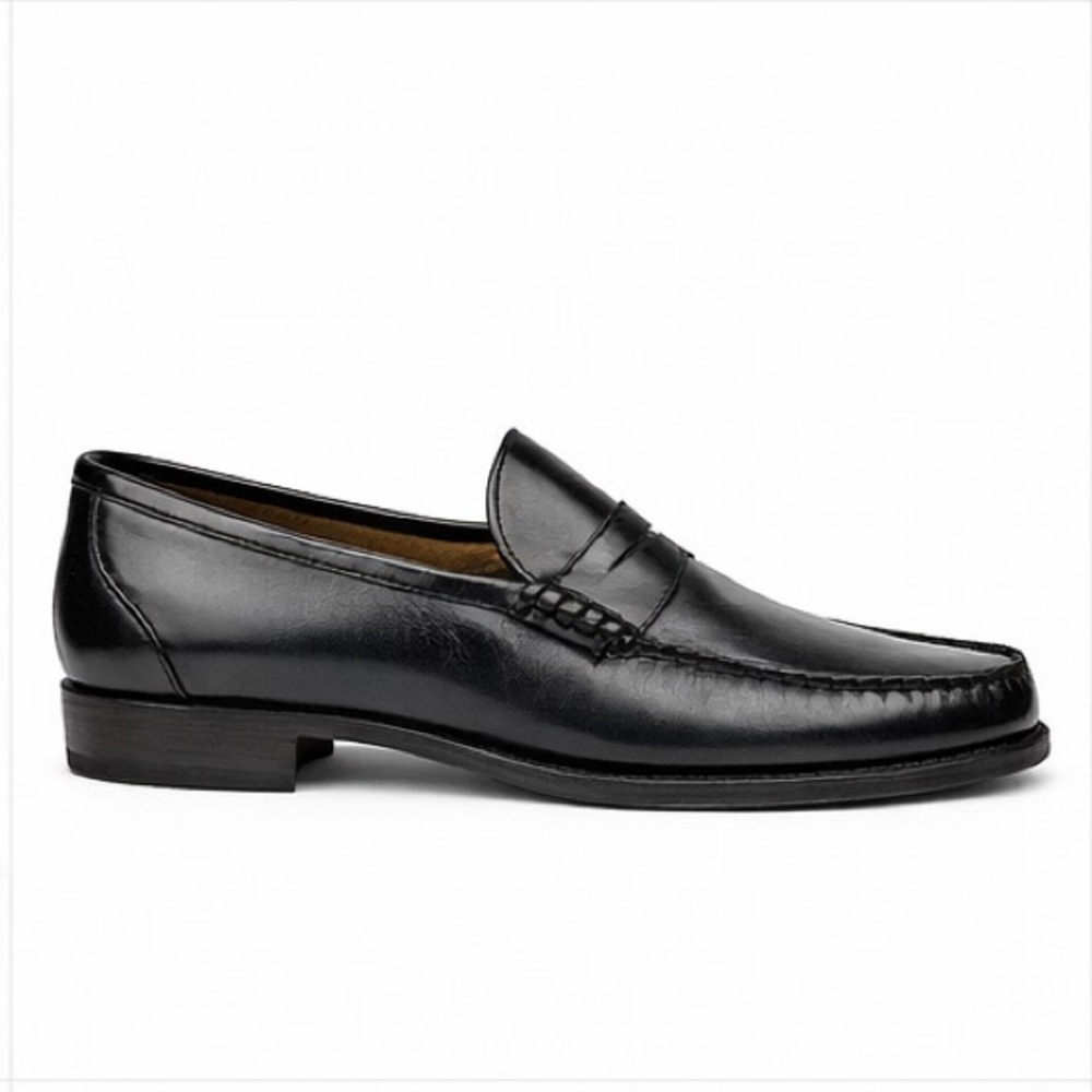 Johnston & Murphy Black Leather Penny Loafers Mens 12D Dress Slip On USA - Picture 2 of 9